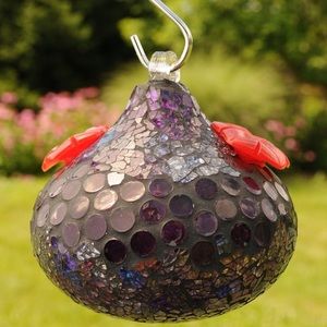 Glass hummingbird feeder